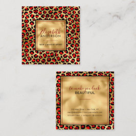 Chic Gold Red Leopard Print Fashion Modern Quadratische Visitenkarte