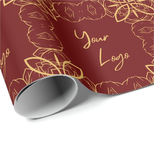 Chic Gold Red Muster Custom Business Logo Geschenkpapier (Rolleneckpunkt)