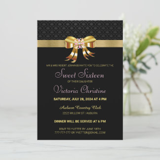 Chic Gold Ribbon zum Geburtstag Einladung