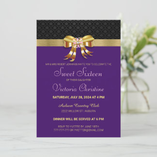 Chic Gold Ribbon zum Geburtstag Einladung