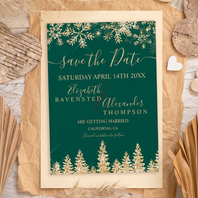 Chic gold Schneekiefer grün Weihnachten Save The Date (Von Creator hochgeladen)