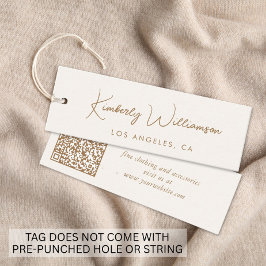 Chic Gold-Schrift-QR-Code-Cream-Kleidung-Hängeschi Mini Visitenkarte