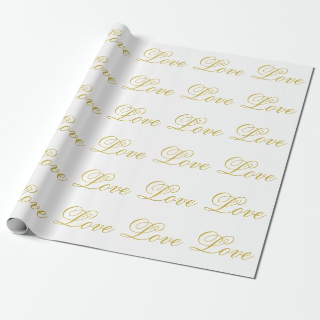 Chic Gold Schrift Weiß Liebe Hochzeit Porto Geschenkpapier (Ungerollt)