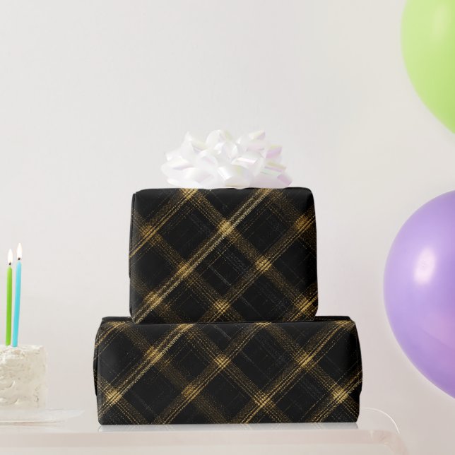 Chic Gold Schwarz Luxus-Onyx-Karomuster Geschenkpapier (Partygeschenke)