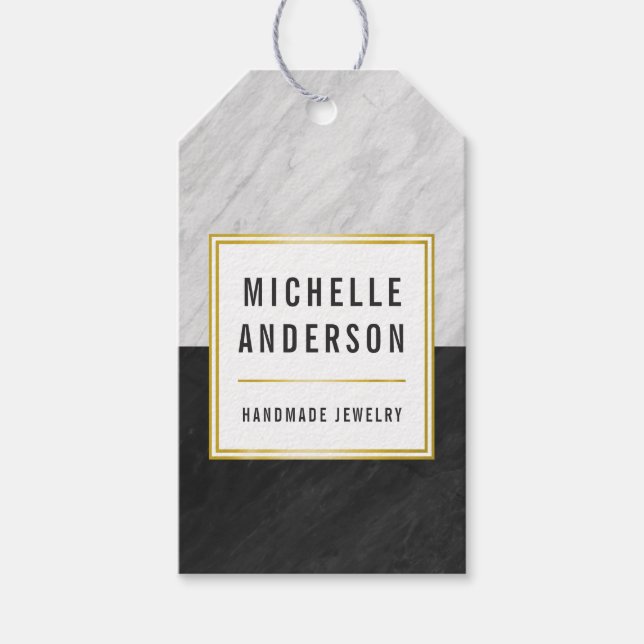 Chic Gold Schwarz und Weiß Marmor Handgefertigte S Geschenkanhänger (Vorderseite)