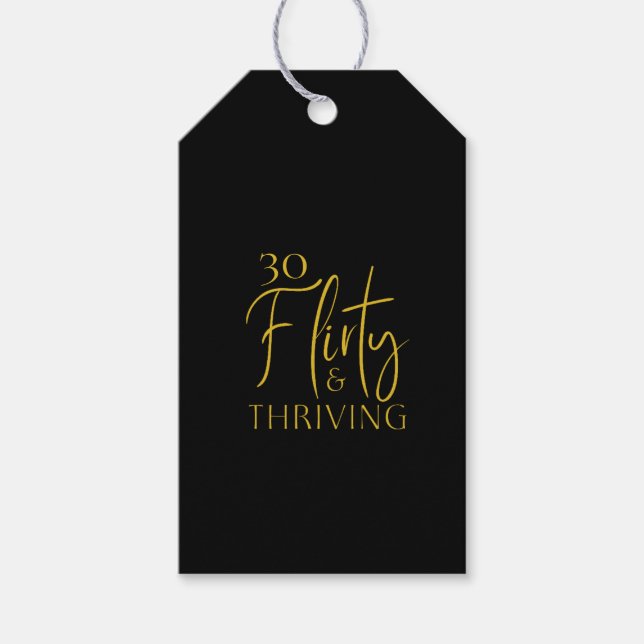 Chic Gold Script 30 Kokett Thriving Birthday Black Geschenkanhänger (Vorderseite)