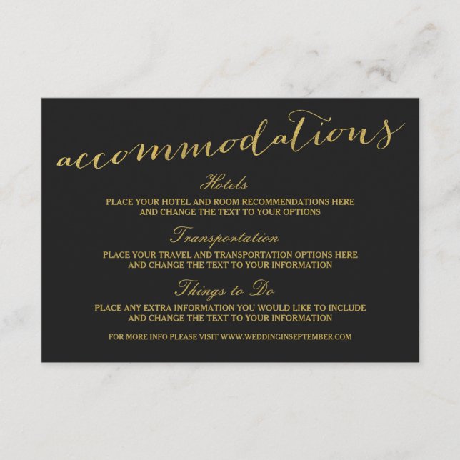 Chic Gold Script Accommodation Card Begleitkarte (Vorderseite)