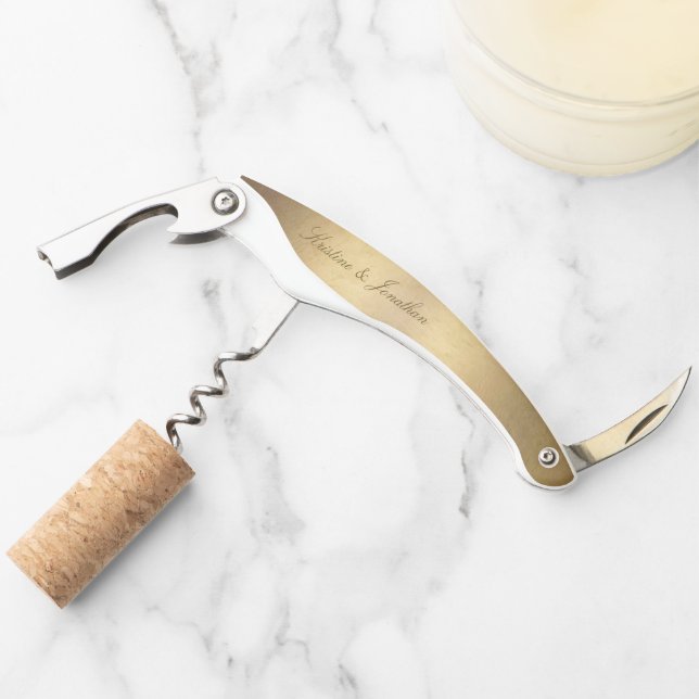 Chic Gold Script Calligraphy Shiny Gold Wedding Kellnermesser (Vorderseite)