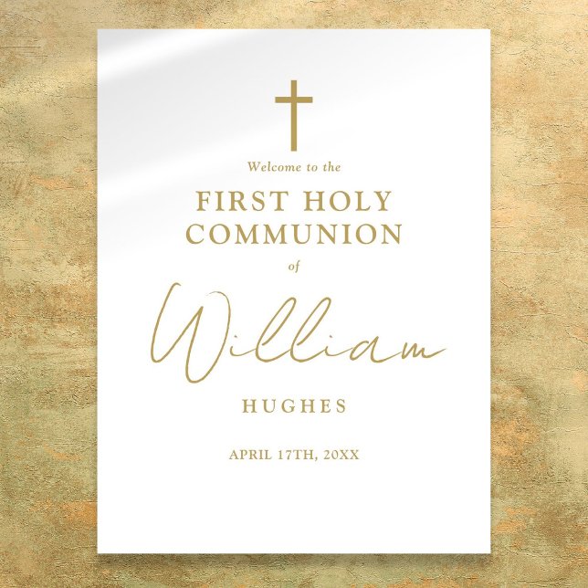 Chic Gold Script Erste heilige Kommune Willkommens Poster (Chic Gold Script First Holy Communion Welcome Sign)