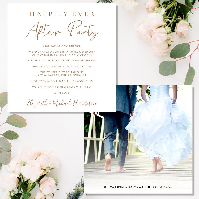 Chic Gold Script Foto Hochzeitsempfang Einladung (Von Creator hochgeladen)