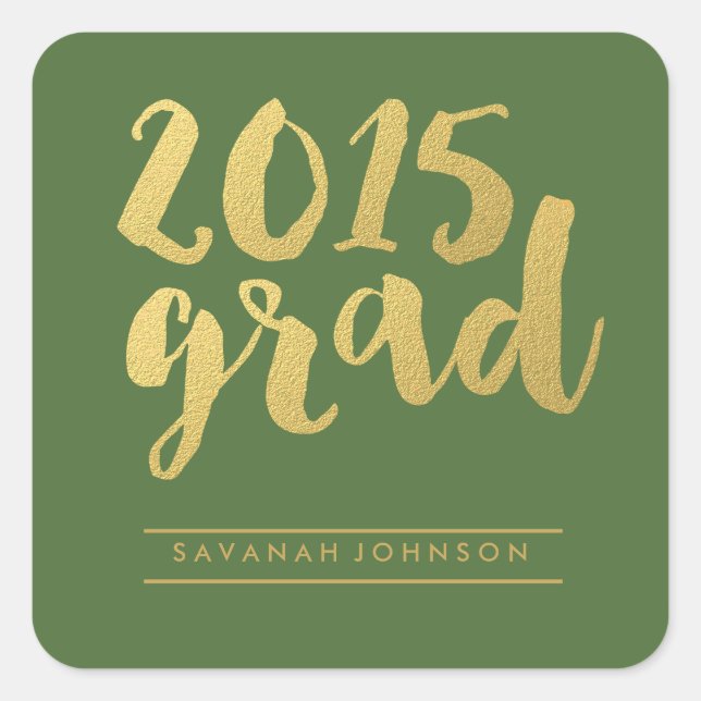 Chic Gold Script | Green 2015 Graduate Sticker (Vorderseite)