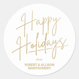 Chic Gold Script Happy Holidays White Runder Aufkleber