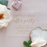 Chic Gold Script Hochzeit nach dem Party Acryleinladungen<br><div class="desc">Chic klare Acryleinladung für Ihre Hochzeit nach dem Party oder Empfang. "Happily Ever After Party" ist in einer Mischung aus einfacher Goldtypografie und einem eleganten Goldskript mit Swashes geschrieben.</div>