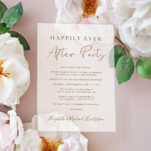 Chic Gold Script Hochzeitsempfang Mattiert Acryleinladungen