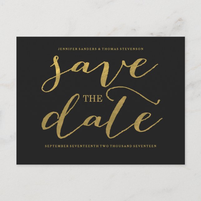 Chic Gold Script Save the Date Postcard Ankündigungspostkarte (Vorderseite)