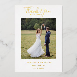 Chic Gold Script Wedding Foto Vielen Dank Folien Feiertagskarte