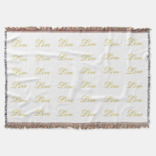 Chic Gold Script White Liebe Hochzeitkalligrafie Decke