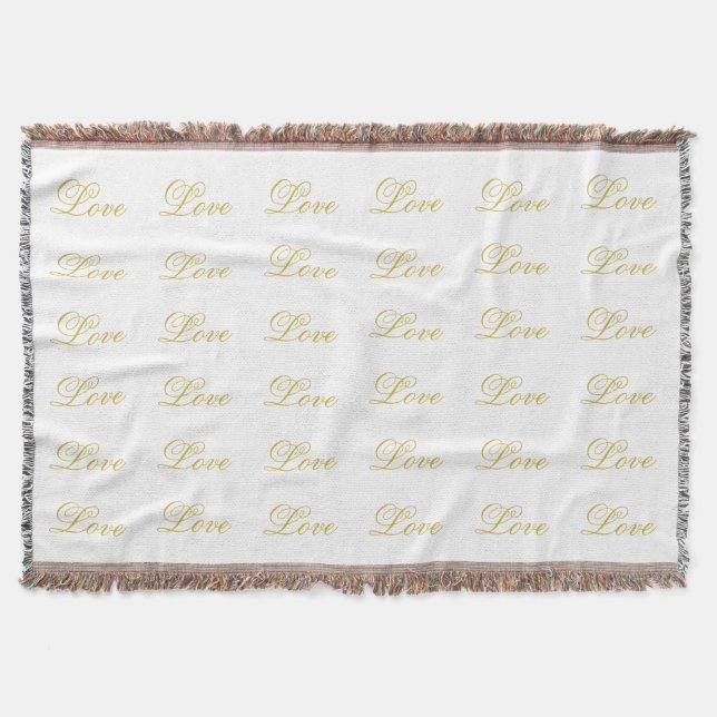 Chic Gold Script White Liebe Hochzeitkalligrafie Decke (Vorderseite)