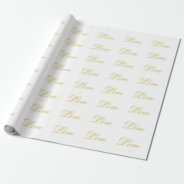 Chic Gold Script White Liebe Hochzeitkalligrafie Geschenkpapier (Ungerollt)