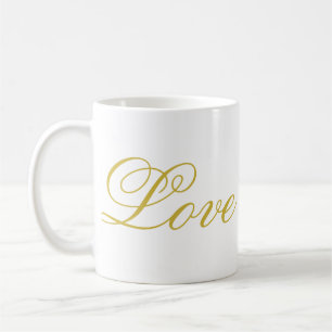 Chic Gold Script White Liebe Hochzeitkalligrafie Kaffeetasse