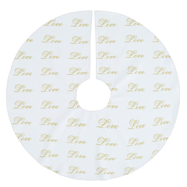 Chic Gold Script White Liebe Hochzeitkalligrafie Polyester Weihnachtsbaumdecke (Vorderseite)