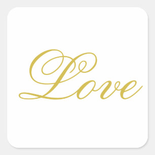 Chic Gold Script White Liebe Hochzeitkalligrafie Quadratischer Aufkleber