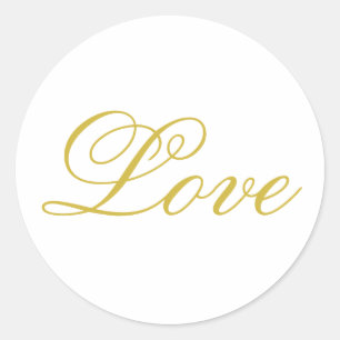 Chic Gold Script White Liebe Hochzeitkalligrafie Runder Aufkleber