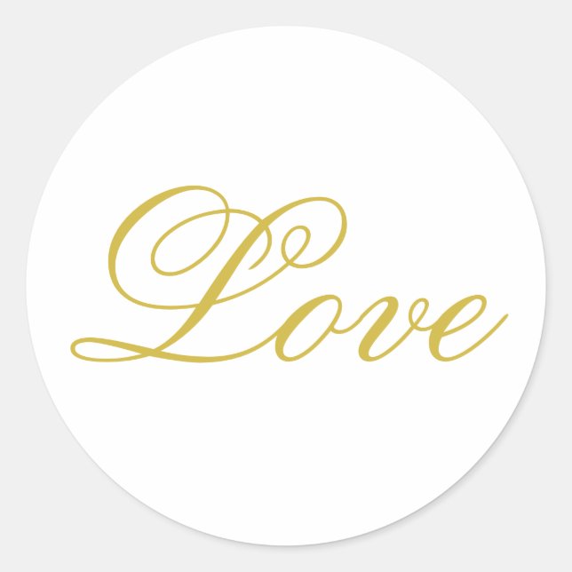 Chic Gold Script White Liebe Hochzeitkalligrafie Runder Aufkleber (Vorderseite)