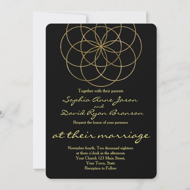 Chic Gold Seed of Life Heilige Geometrie Hochzeit Einladung (Vorderseite)
