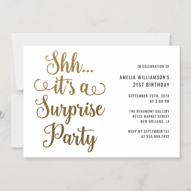 Chic Gold Shh... Es ist eine überraschende Party-T Magneteinladung (Vorderseite)