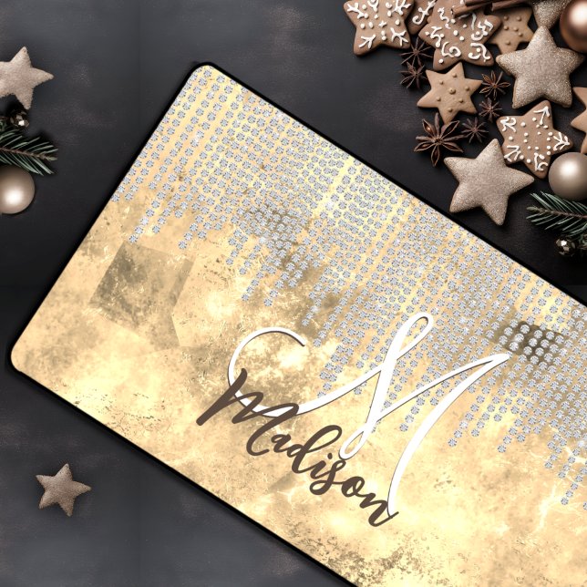 Chic gold silber Kristall Tropfen monogramm Schreibtischunterlage (Von Creator hochgeladen)
