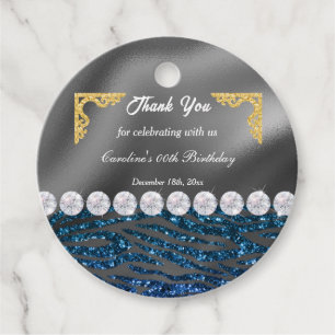 Chic Gold Silver Foil & Dark Blue Zebra Print Geschenkanhänger