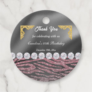 Chic Gold Silver Foil & Pink Zebra Print Geschenkanhänger