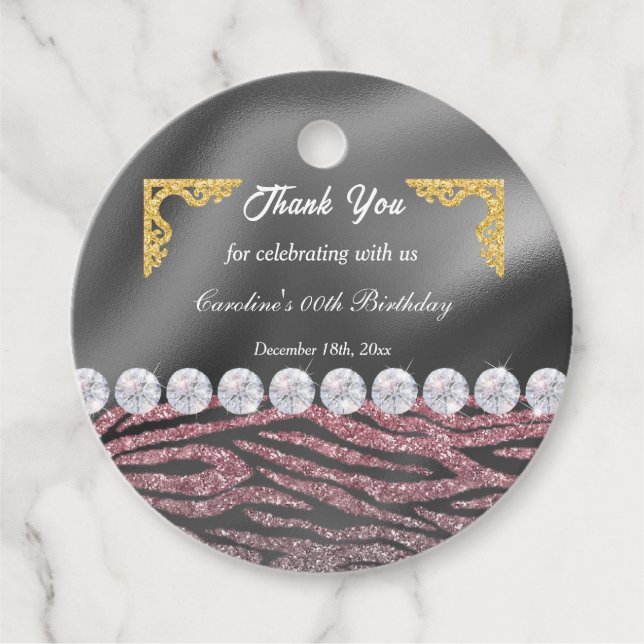 Chic Gold Silver Foil & Pink Zebra Print Geschenkanhänger (Vorderseite)