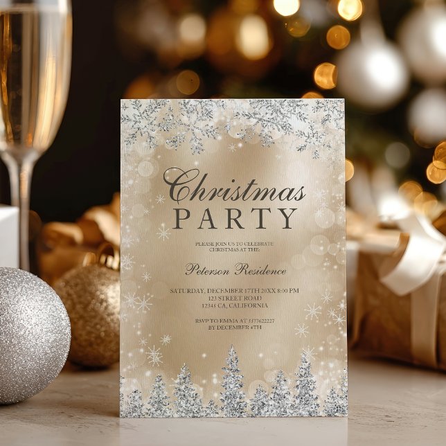 Chic Gold Silver snowflake winter Christmas party Einladung (Chic Gold Silver snowflake winter Christmas party Invitation)