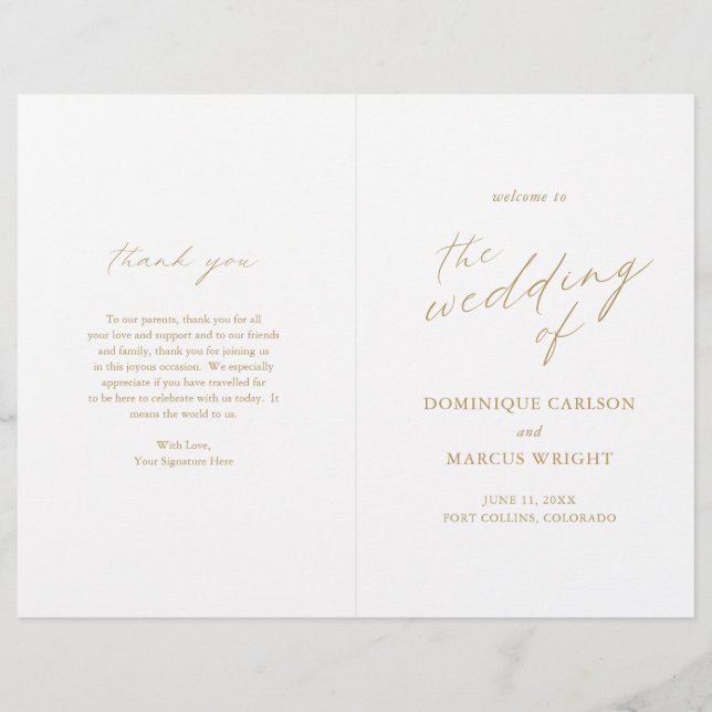 Chic Gold Simple Elegante Wedding Program (Vorderseite)