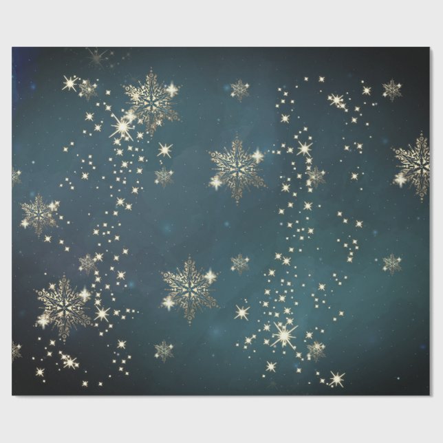 Chic Gold Snowflakes Green Geschenkpapier (Flach)