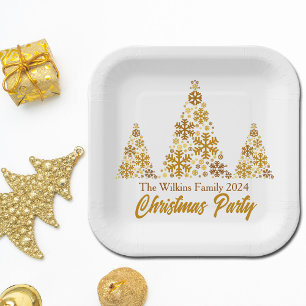 Chic Gold Snowflakes Weihnachts-Party Personalisie Pappteller