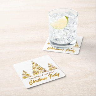 Chic Gold Snowflakes Weihnachts-Party Personalisie Rechteckiger Pappuntersetzer