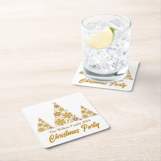 Chic Gold Snowflakes Weihnachts-Party Personalisie Rechteckiger Pappuntersetzer (Vor Ort)