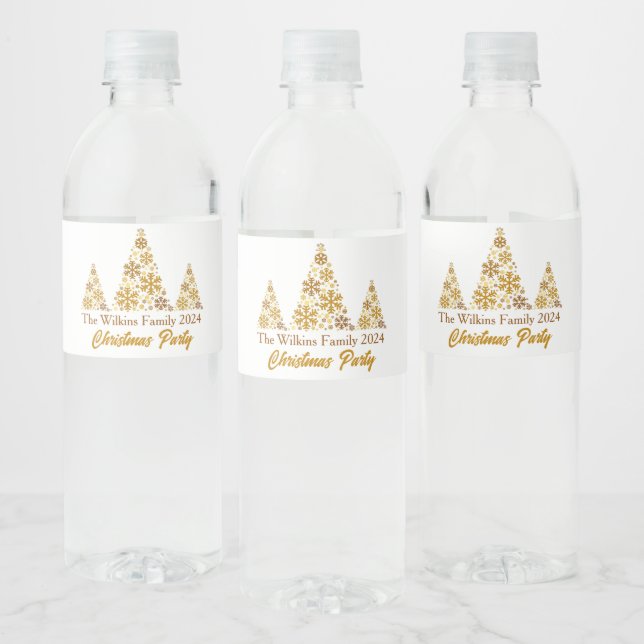 Chic Gold Snowflakes Weihnachts-Party Personalisie Wasserflaschenetikett (Flaschen)