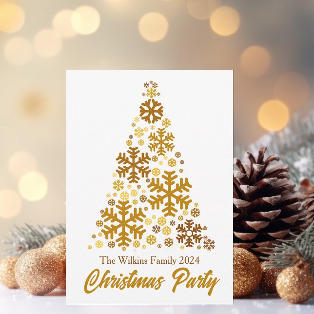 Chic Gold Snowflakes Weihnachtsbaum Party Einladung (Von Creator hochgeladen)
