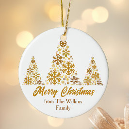 Chic Gold Snowflakes Weihnachtsbaum Personalisiert Keramik Ornament