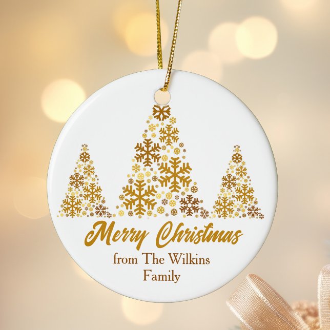 Chic Gold Snowflakes Weihnachtsbaum Personalisiert Keramik Ornament (Von Creator hochgeladen)