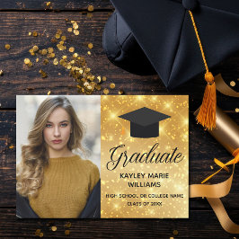 Chic Gold Sparkle Graduate Foto 2025 Abschluss Ankündigung