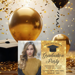 Chic Gold Sparkle Graduate Foto Graduate Party Einladung