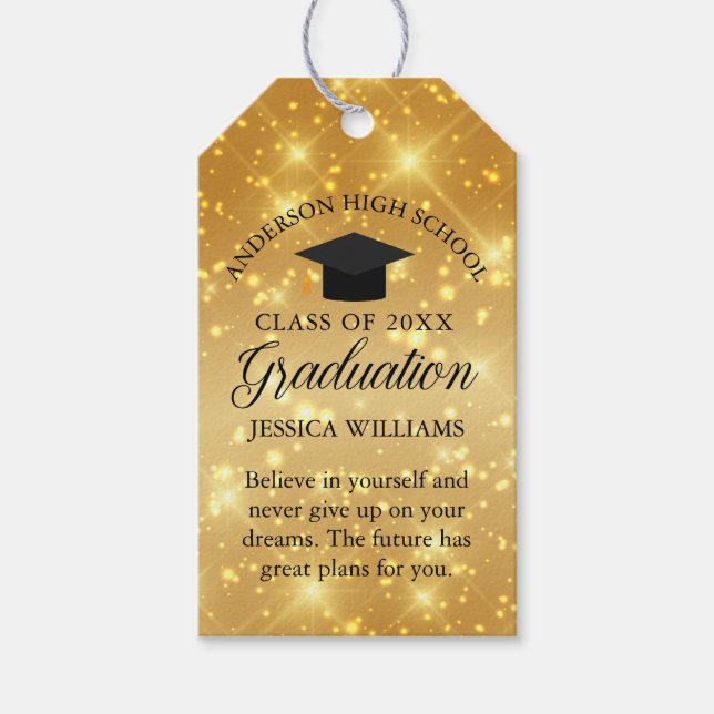 Chic Gold Sparkle Graduation Party Custom Geschenkanhänger (Vorderseite)