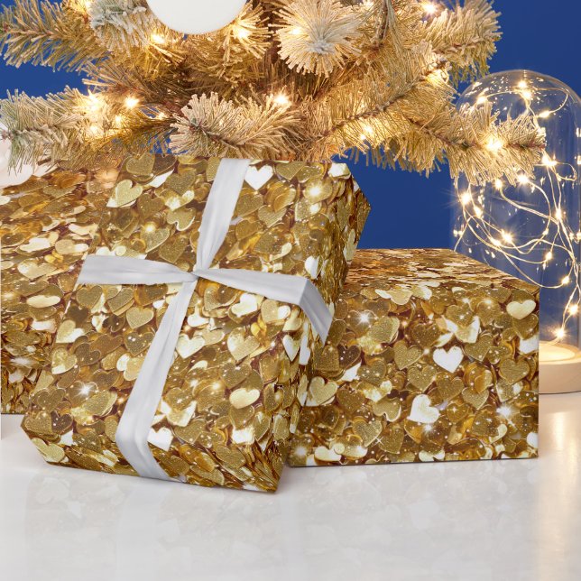 Chic Gold Sparkle Herz Geschenkpapier (Feiertage)