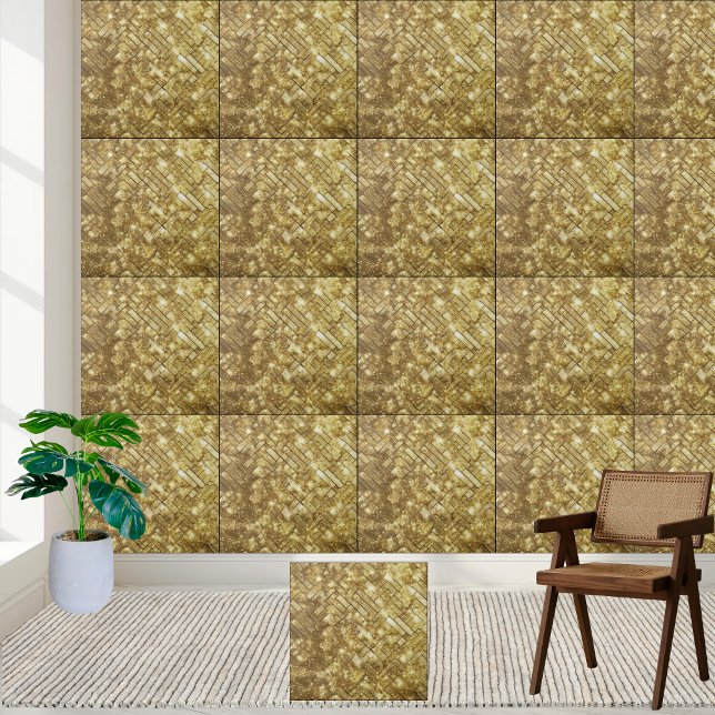 Chic Gold Sparkling Glitzer Wall Floor Kamin Fliese (Chic Gold Sparkling Glitter Wall Floor Fireplace Ceramic Tile)