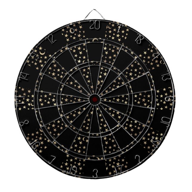 Chic Gold Stars Crescent Moons Black Dartscheibe (vorne)